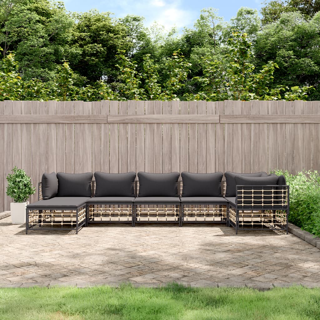 Set Divani da Giardino 7 pz con Cuscini Antracite in Polyrattan - homemem39