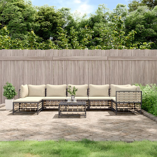 Set Divani da Giardino 8 pz con Cuscini Antracite in Polyrattan - homemem39