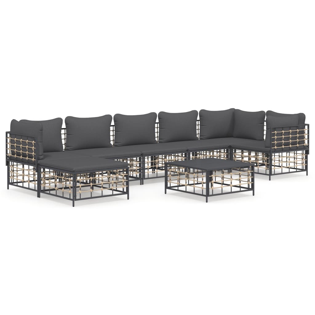 Set Divani da Giardino 8 pz con Cuscini Antracite in Polyrattan - homemem39