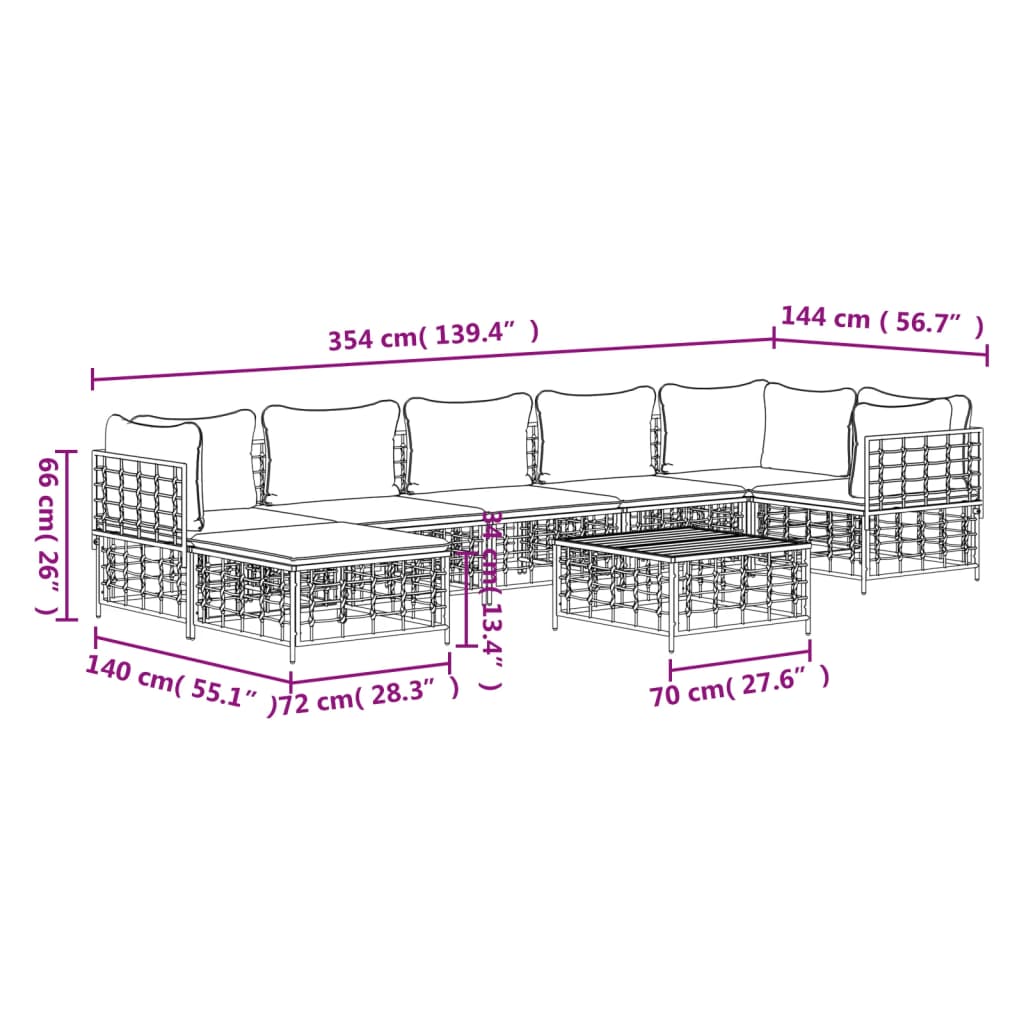 Set Divani da Giardino 8 pz con Cuscini Antracite in Polyrattan - homemem39