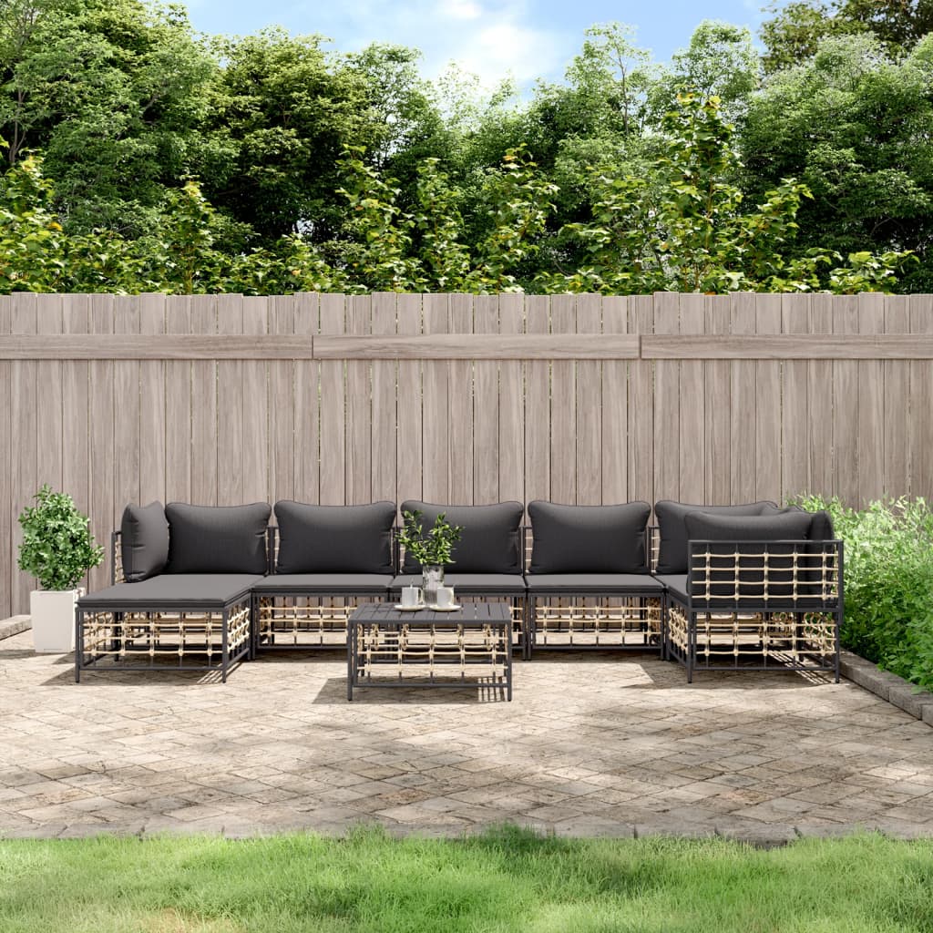 Set Divani da Giardino 8 pz con Cuscini Antracite in Polyrattan - homemem39