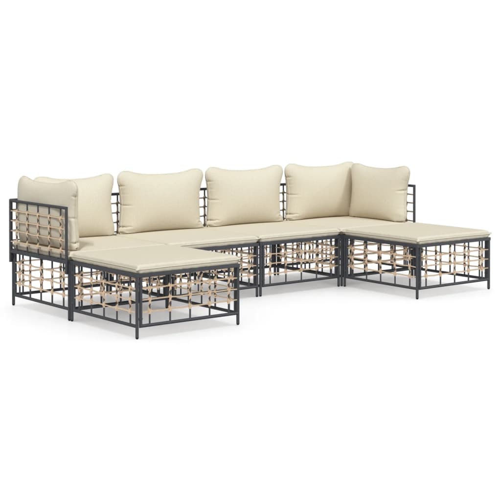 Set Divani da Giardino 6 pz con Cuscini Antracite in Polyrattan - homemem39