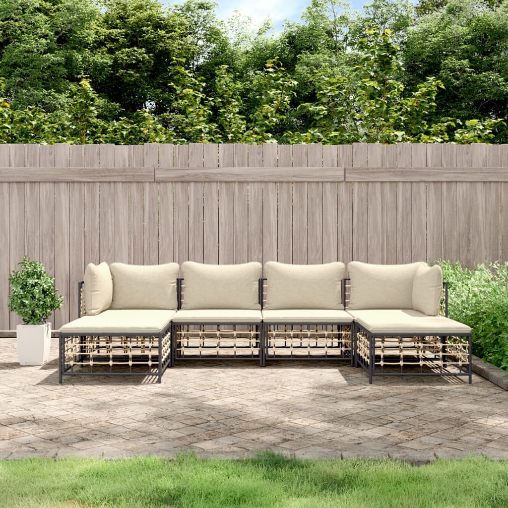 Set Divani da Giardino 6 pz con Cuscini Antracite in Polyrattan - homemem39