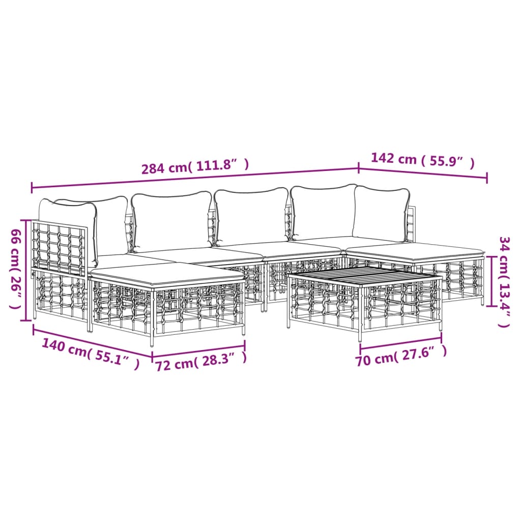 Set Divani da Giardino 7 pz con Cuscini Antracite in Polyrattan - homemem39