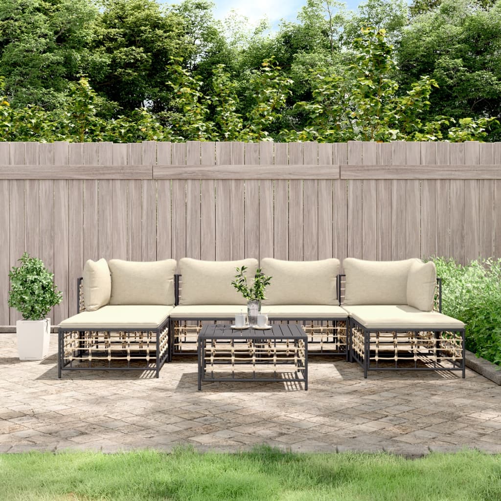 Set Divani da Giardino 7 pz con Cuscini Antracite in Polyrattan - homemem39