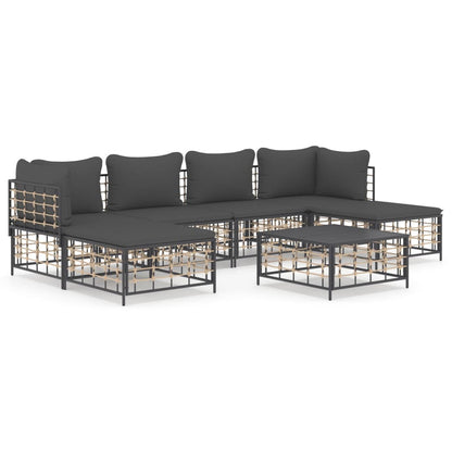 Set Divani da Giardino 7 pz con Cuscini Antracite in Polyrattan - homemem39