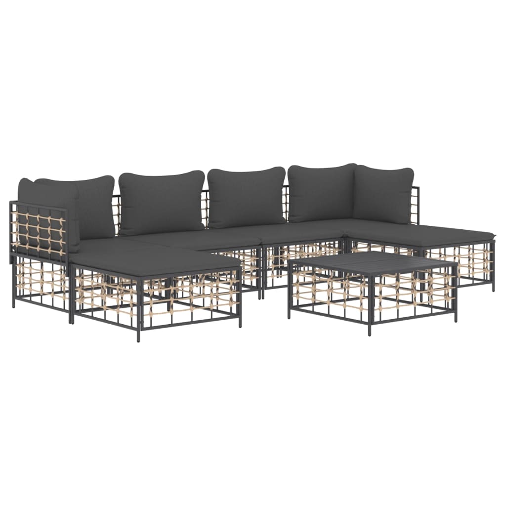 Set Divani da Giardino 7 pz con Cuscini Antracite in Polyrattan - homemem39