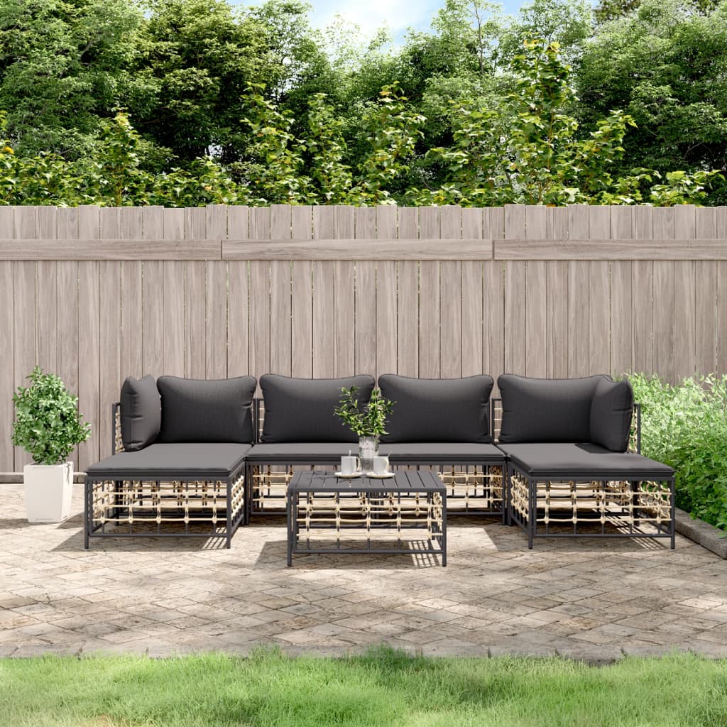 Set Divani da Giardino 7 pz con Cuscini Antracite in Polyrattan - homemem39