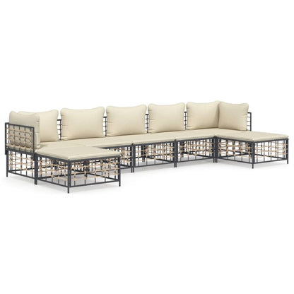 Set Divani da Giardino 7 pz con Cuscini Antracite in Polyrattan - homemem39