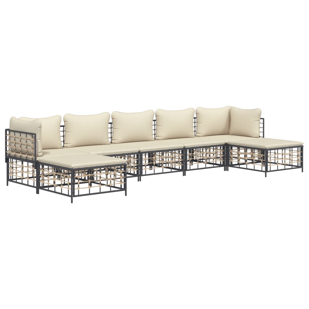 Set Divani da Giardino 7 pz con Cuscini Antracite in Polyrattan - homemem39