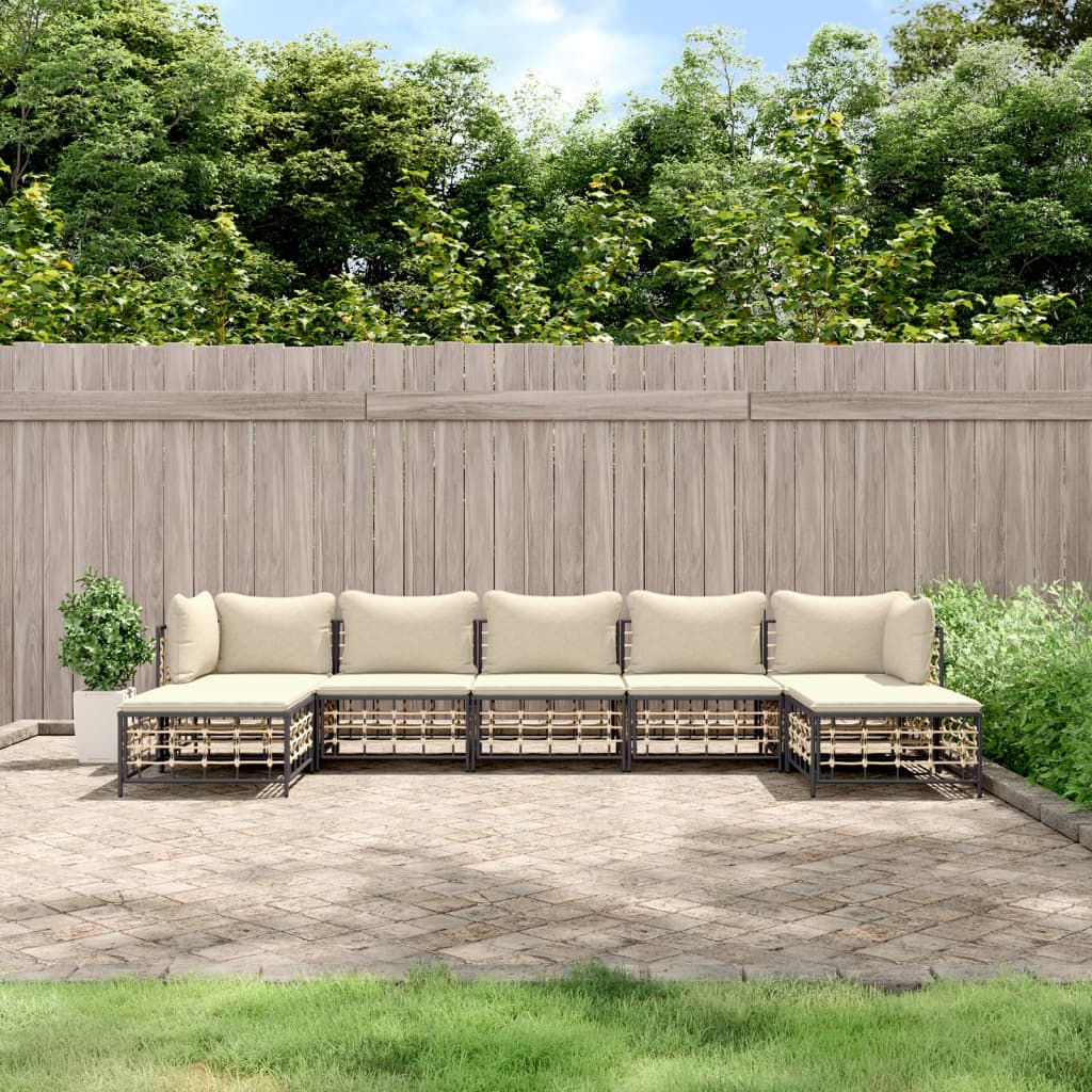 Set Divani da Giardino 7 pz con Cuscini Antracite in Polyrattan - homemem39