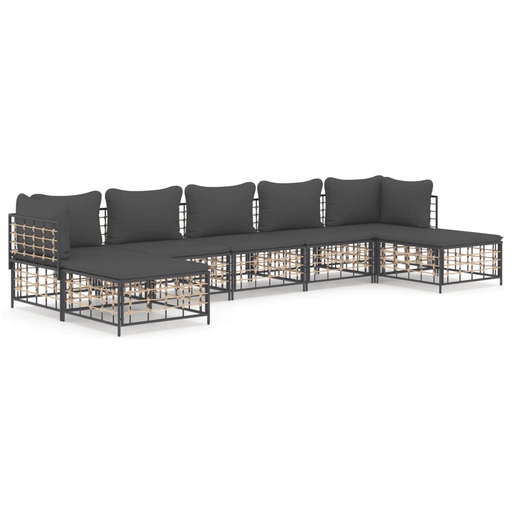 Set Divani da Giardino 7 pz con Cuscini Antracite in Polyrattan - homemem39