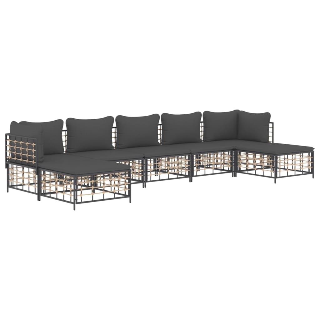 Set Divani da Giardino 7 pz con Cuscini Antracite in Polyrattan - homemem39