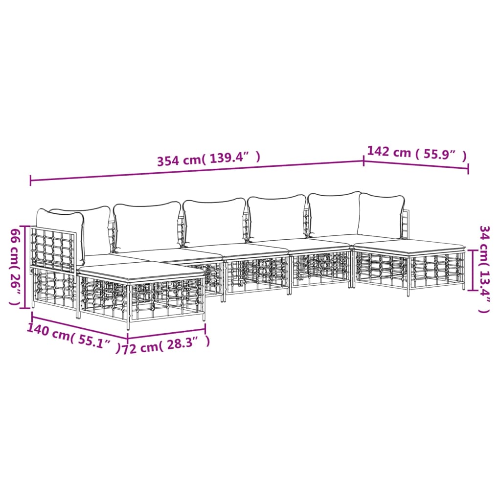 Set Divani da Giardino 7 pz con Cuscini Antracite in Polyrattan - homemem39