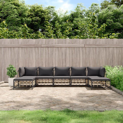 Set Divani da Giardino 7 pz con Cuscini Antracite in Polyrattan - homemem39