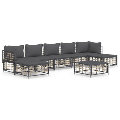 Set Divani da Giardino 8 pz con Cuscini Antracite in Polyrattan - homemem39