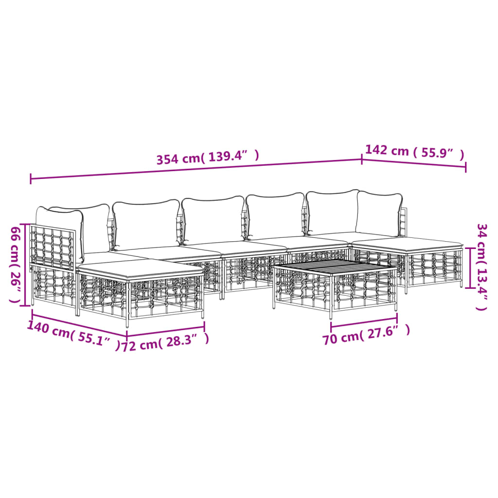 Set Divani da Giardino 8 pz con Cuscini Antracite in Polyrattan - homemem39