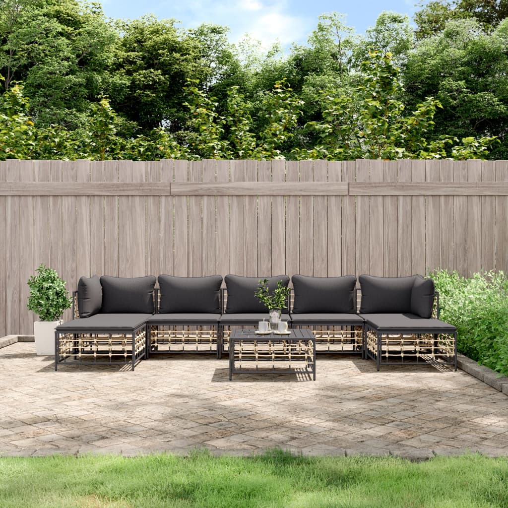 Set Divani da Giardino 8 pz con Cuscini Antracite in Polyrattan - homemem39