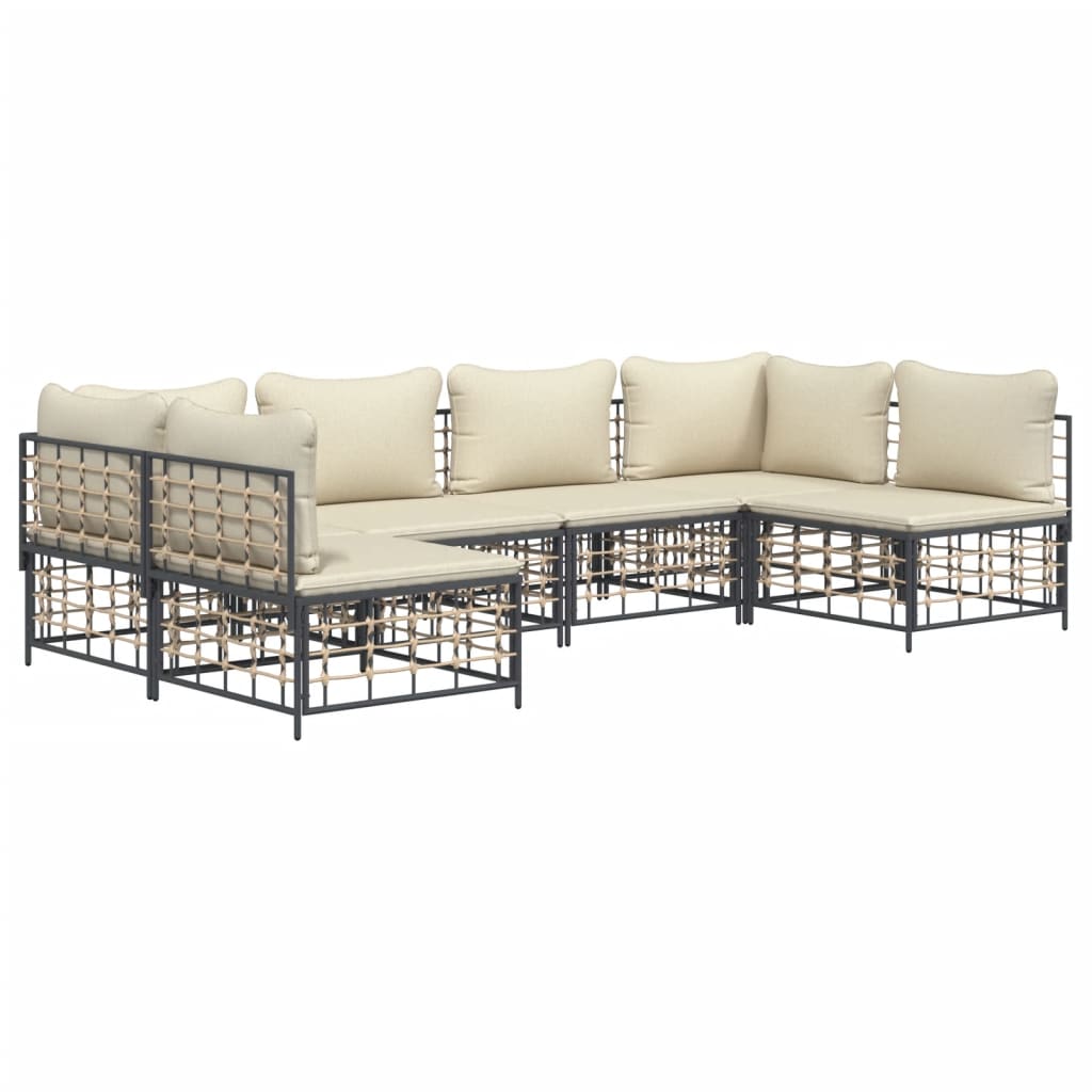 Set Divani da Giardino 6 pz con Cuscini Antracite in Polyrattan - homemem39