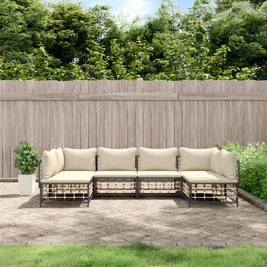 Set Divani da Giardino 6 pz con Cuscini Antracite in Polyrattan - homemem39