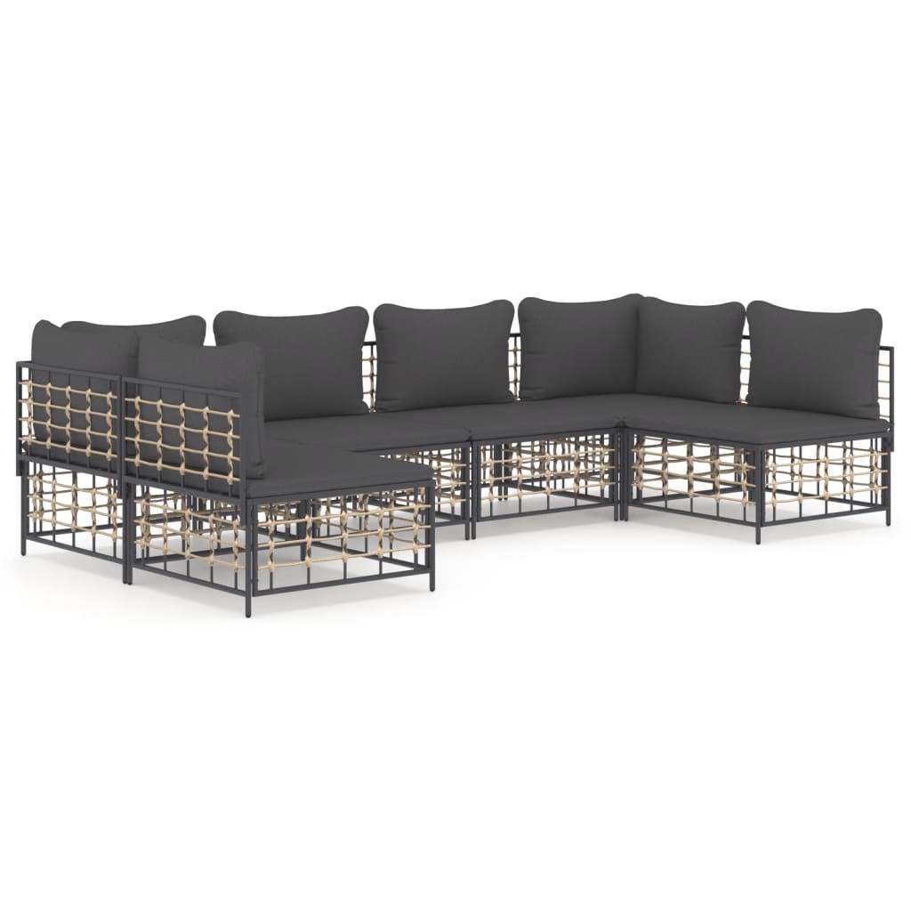 Set Divani da Giardino 6 pz con Cuscini Antracite in Polyrattan - homemem39