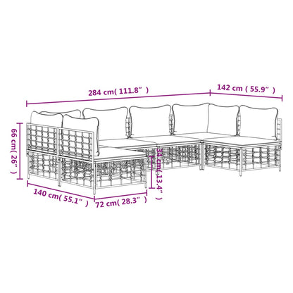 Set Divani da Giardino 6 pz con Cuscini Antracite in Polyrattan - homemem39