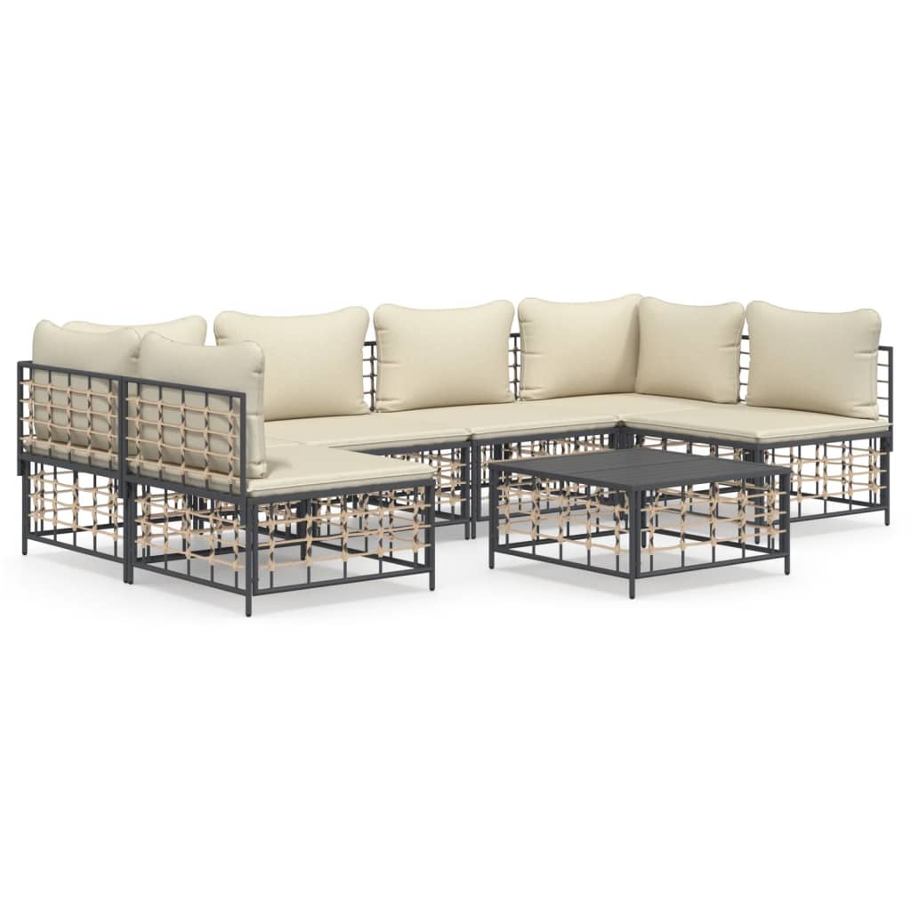 Set Divani da Giardino 7 pz con Cuscini Antracite in Polyrattan - homemem39