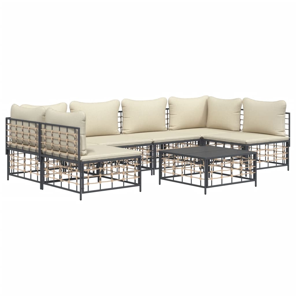 Set Divani da Giardino 7 pz con Cuscini Antracite in Polyrattan - homemem39