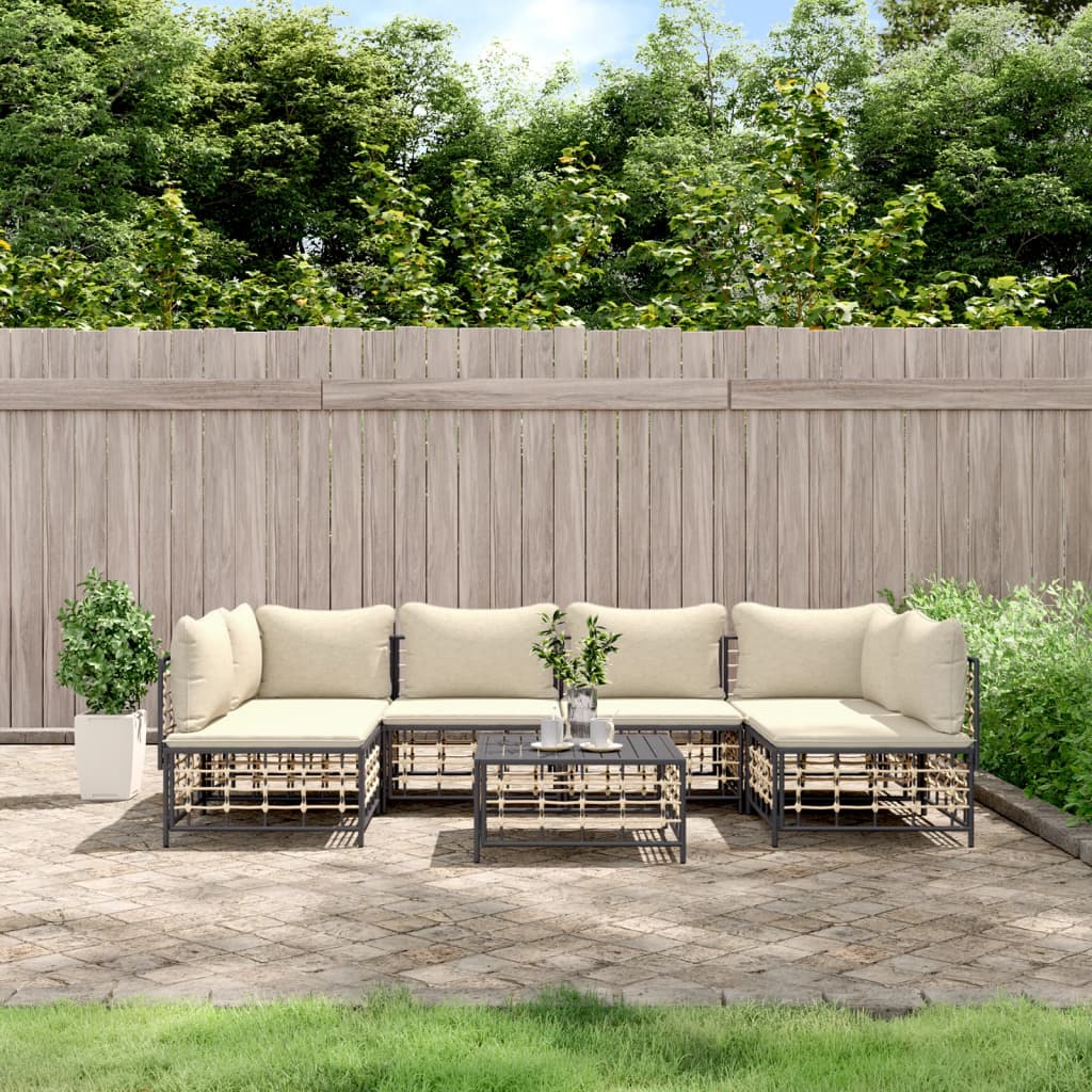 Set Divani da Giardino 7 pz con Cuscini Antracite in Polyrattan - homemem39