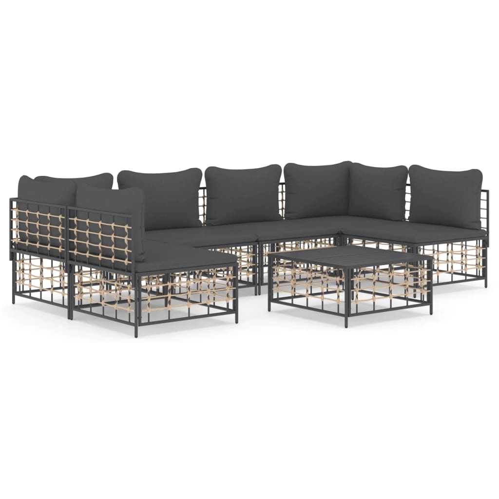 Set Divani da Giardino 7 pz con Cuscini Antracite in Polyrattan - homemem39