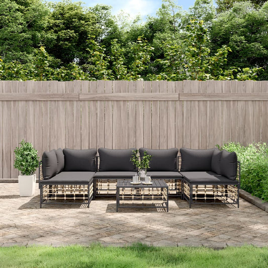 Set Divani da Giardino 7 pz con Cuscini Antracite in Polyrattan - homemem39