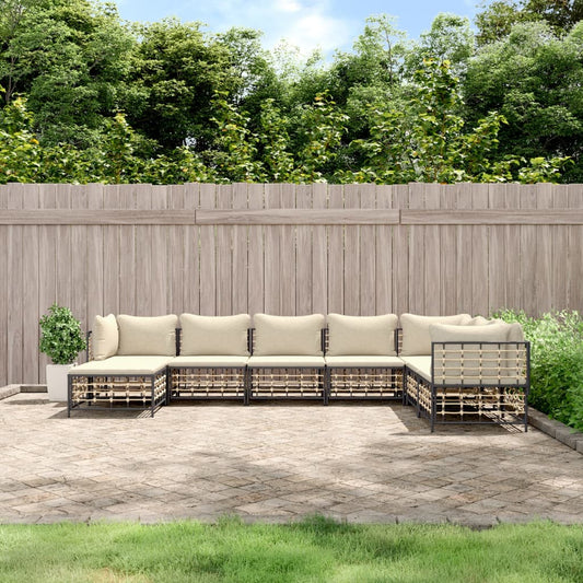 Set Divani da Giardino 8 pz con Cuscini Antracite in Polyrattan - homemem39