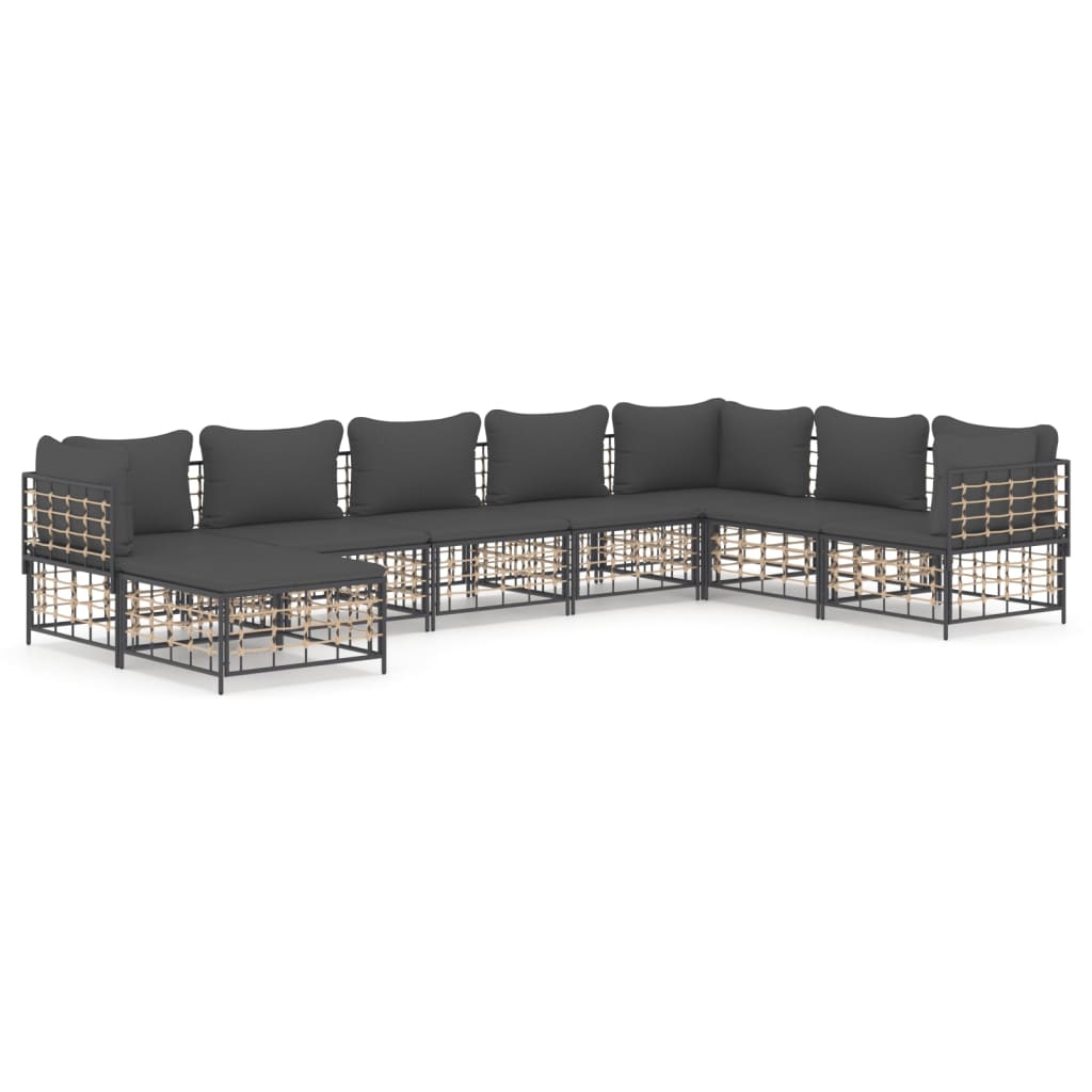 Set Divani da Giardino 8 pz con Cuscini Antracite in Polyrattan - homemem39