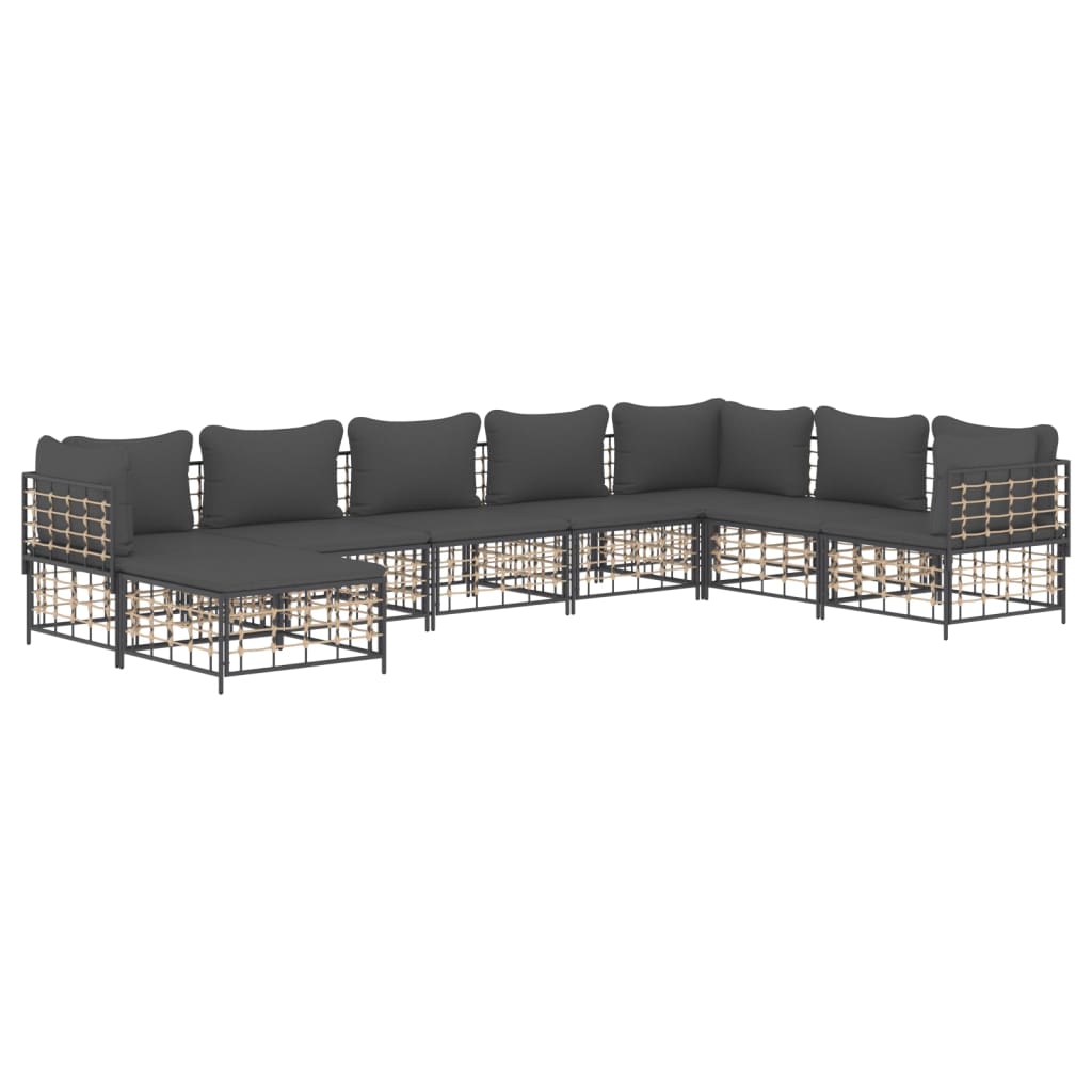 Set Divani da Giardino 8 pz con Cuscini Antracite in Polyrattan - homemem39