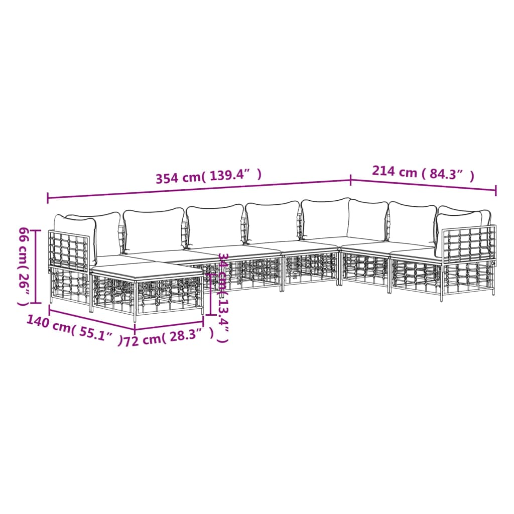 Set Divani da Giardino 8 pz con Cuscini Antracite in Polyrattan - homemem39