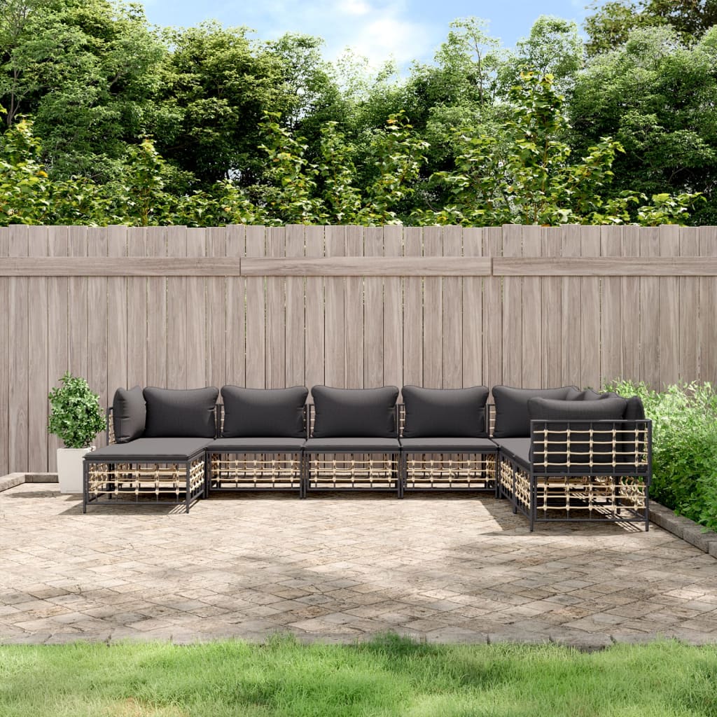 Set Divani da Giardino 8 pz con Cuscini Antracite in Polyrattan - homemem39