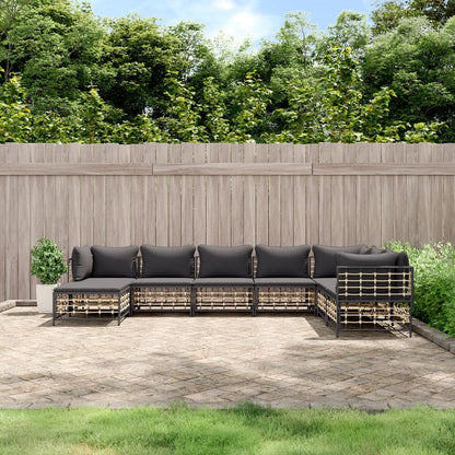 Set Divani da Giardino 8 pz con Cuscini Antracite in Polyrattan - homemem39