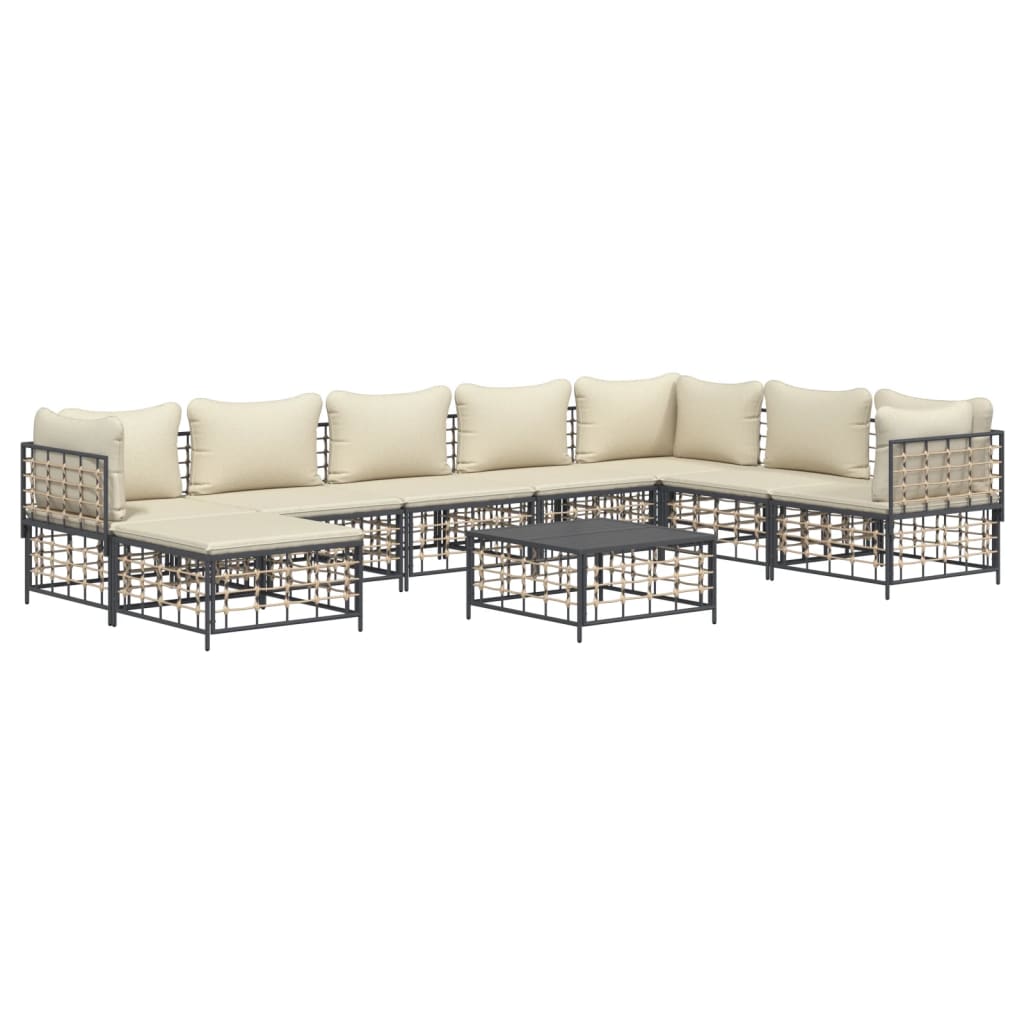 Set Divani da Giardino 9 pz con Cuscini Antracite in Polyrattan - homemem39