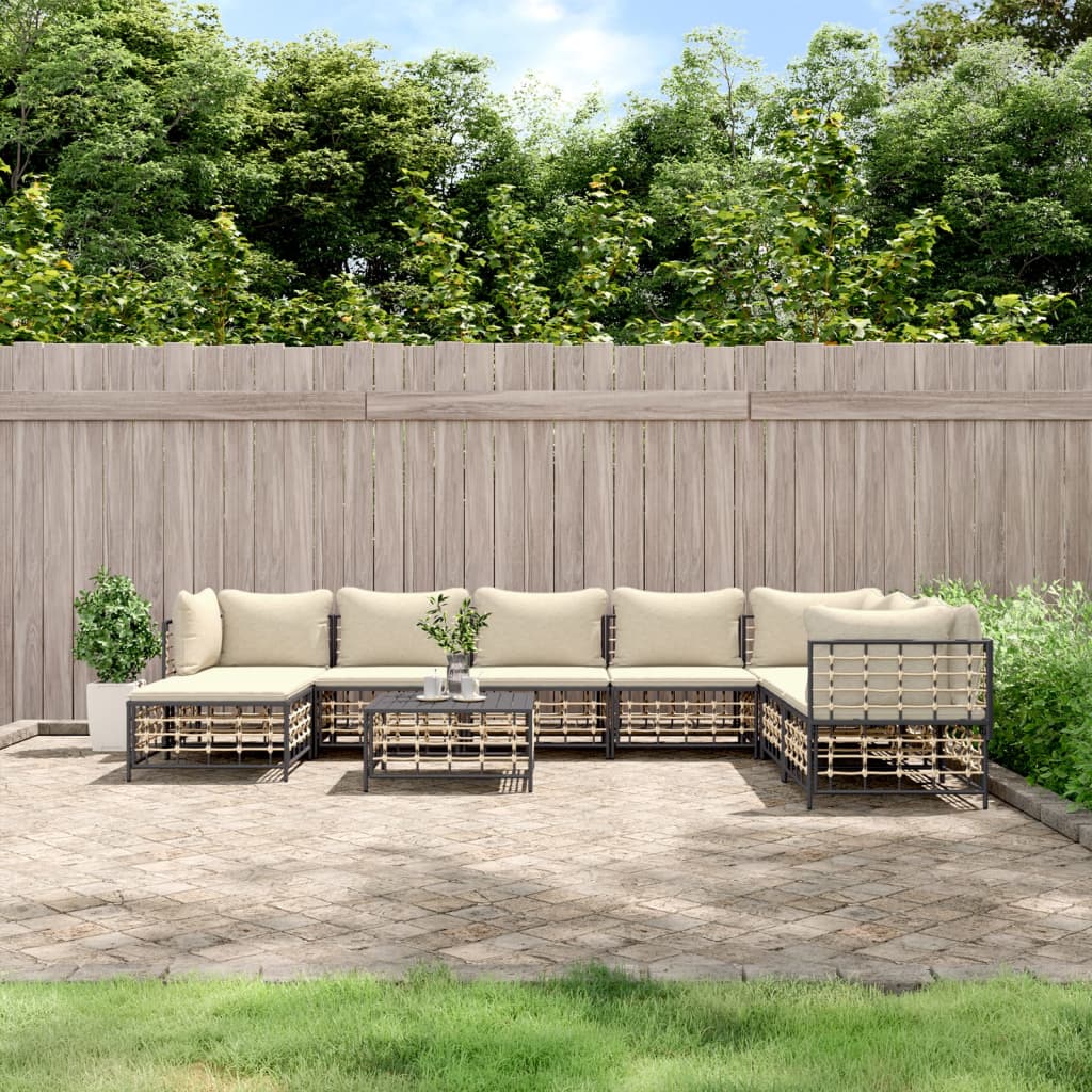 Set Divani da Giardino 9 pz con Cuscini Antracite in Polyrattan - homemem39