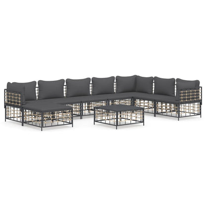 Set Divani da Giardino 9 pz con Cuscini Antracite in Polyrattan - homemem39