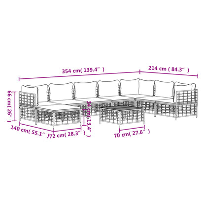 Set Divani da Giardino 9 pz con Cuscini Antracite in Polyrattan - homemem39