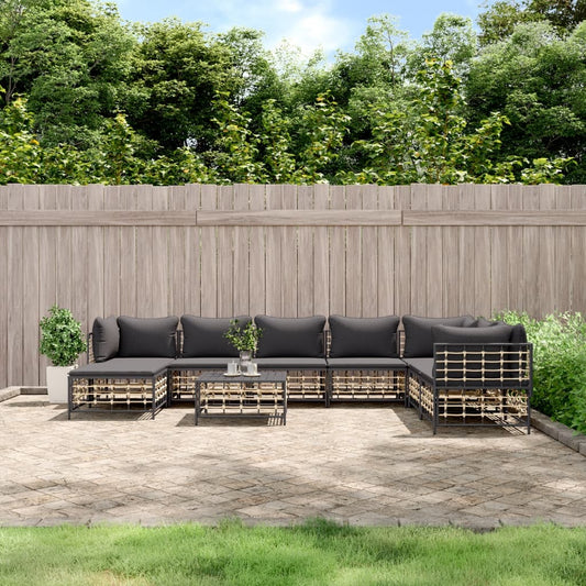 Set Divani da Giardino 9 pz con Cuscini Antracite in Polyrattan - homemem39