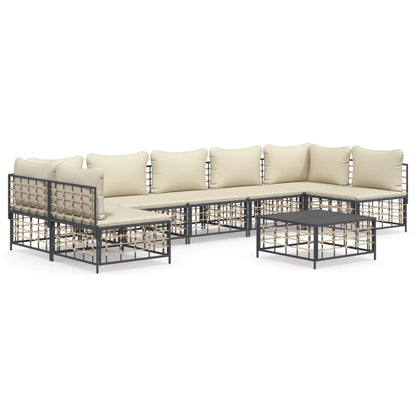 Set Divani da Giardino 8 pz con Cuscini Antracite in Polyrattan - homemem39