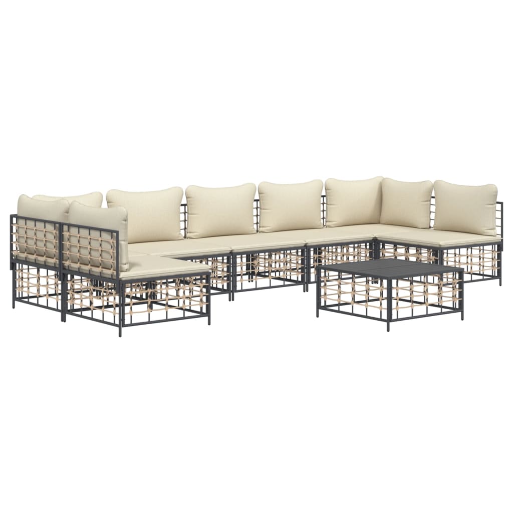 Set Divani da Giardino 8 pz con Cuscini Antracite in Polyrattan - homemem39