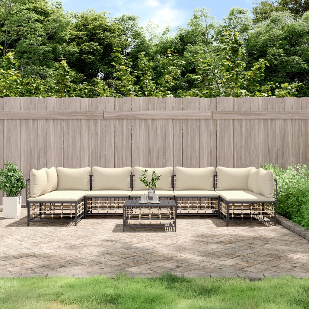 Set Divani da Giardino 8 pz con Cuscini Antracite in Polyrattan - homemem39