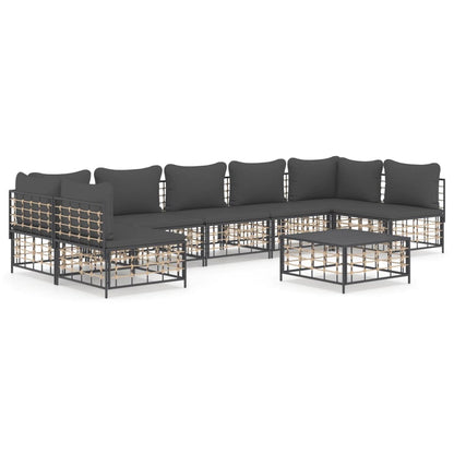 Set Divani da Giardino 8 pz con Cuscini Antracite in Polyrattan - homemem39