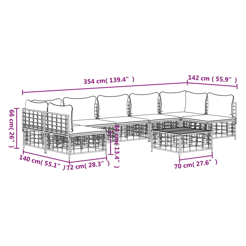 Set Divani da Giardino 8 pz con Cuscini Antracite in Polyrattan - homemem39