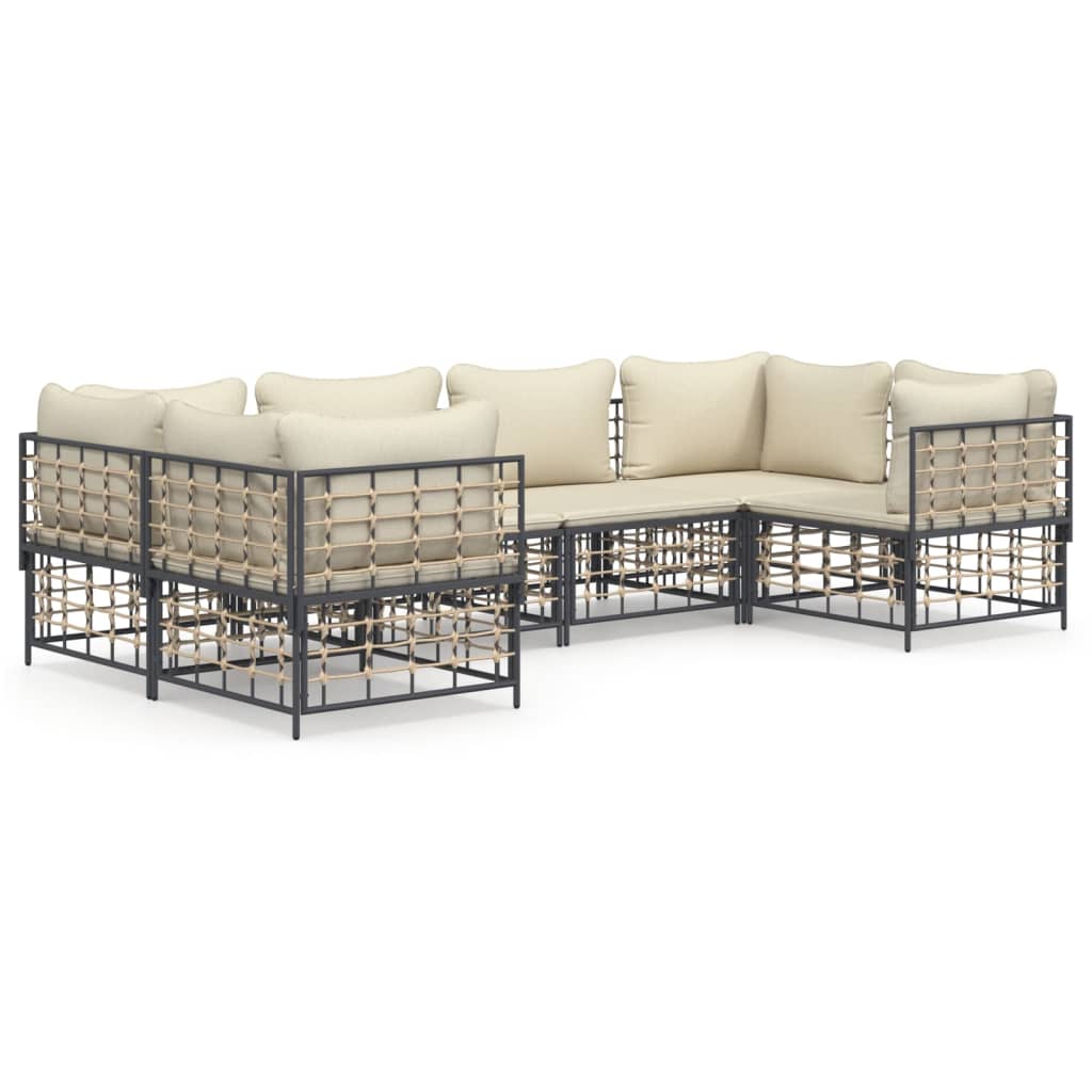 Set Divani da Giardino 6 pz con Cuscini Antracite in Polyrattan - homemem39