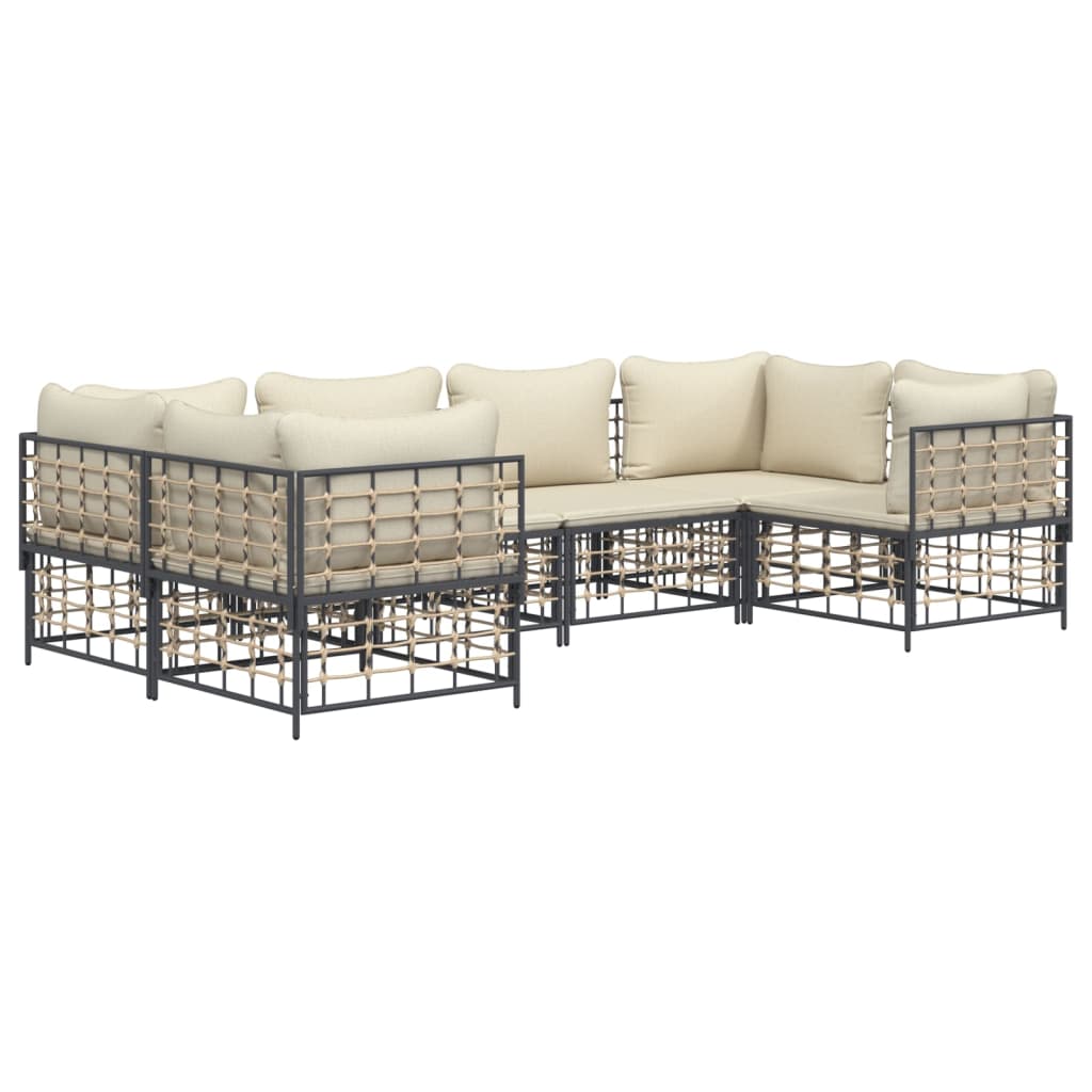 Set Divani da Giardino 6 pz con Cuscini Antracite in Polyrattan - homemem39