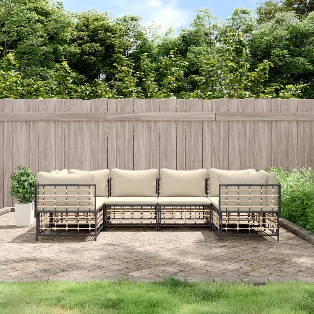 Set Divani da Giardino 6 pz con Cuscini Antracite in Polyrattan - homemem39